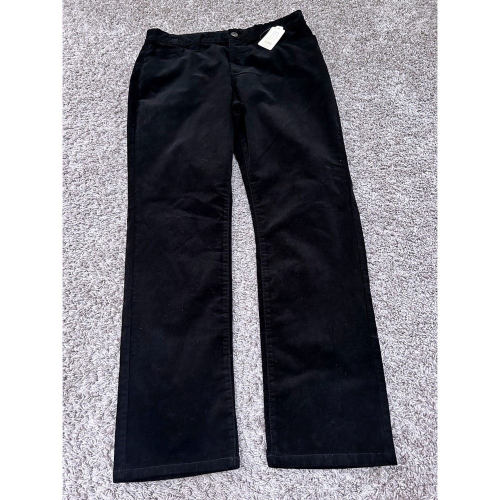 St. Johns Bay Womens Black Straight Leg Corduroy Pants Mid Rise Size 14 NWT